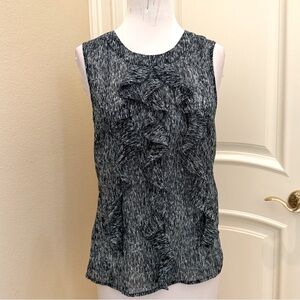 NWOT Ann Taylor Elegant ruffle Sleeveless Top in Black, blue and White